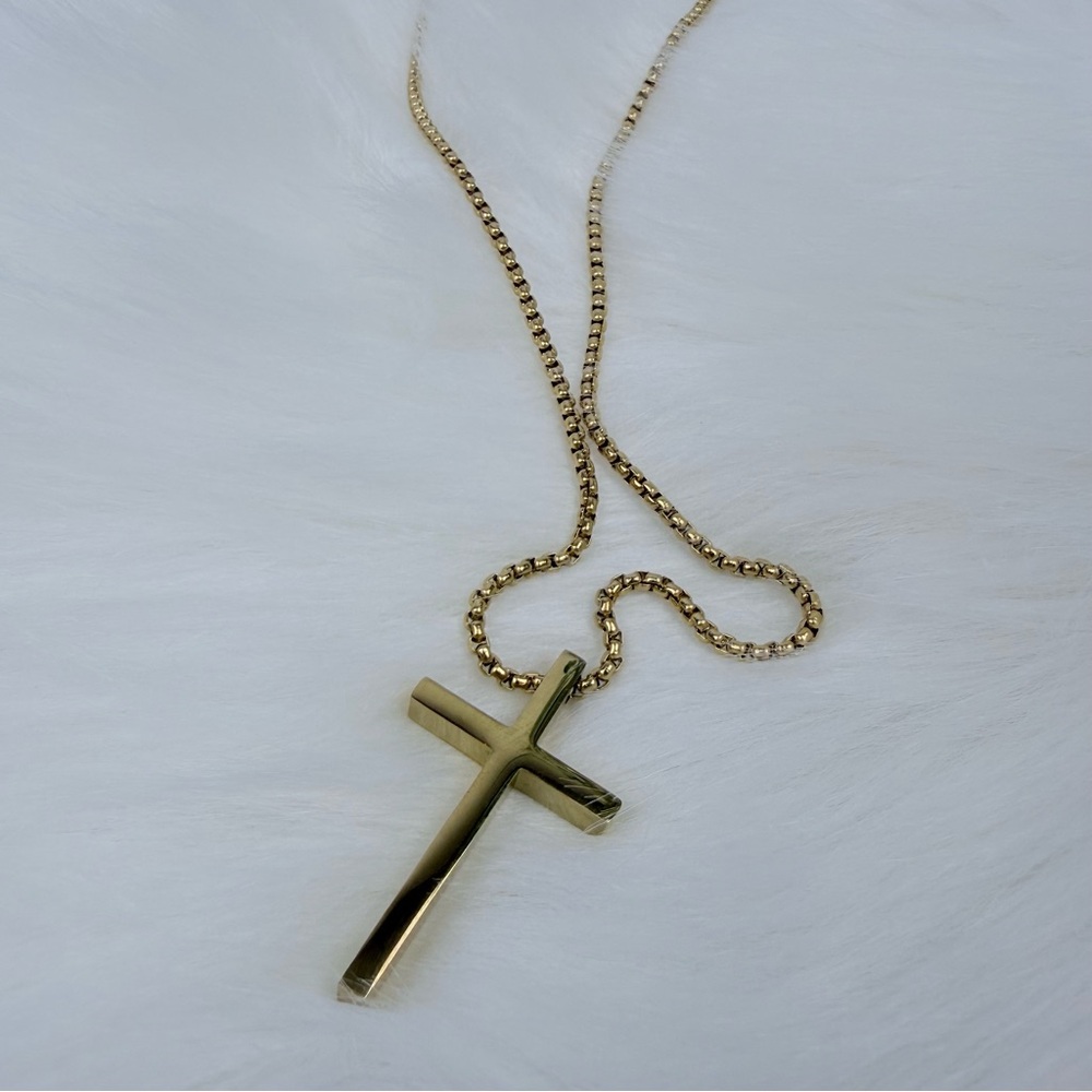 New Stainless Steel Cross Pendant Chain Necklace for Man and Woman/23 inch